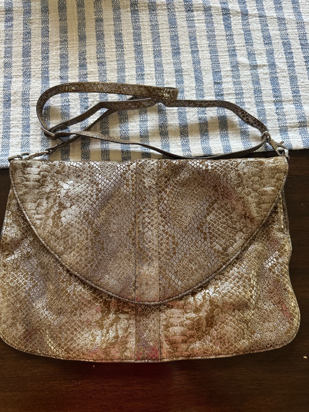 Lodis Metallic Snakeskin-Effect Shoulder Bag - Gold